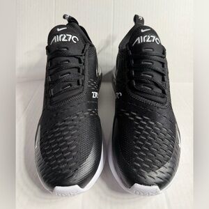 Women’s Nike Air Max 270 in black and white, size 10.